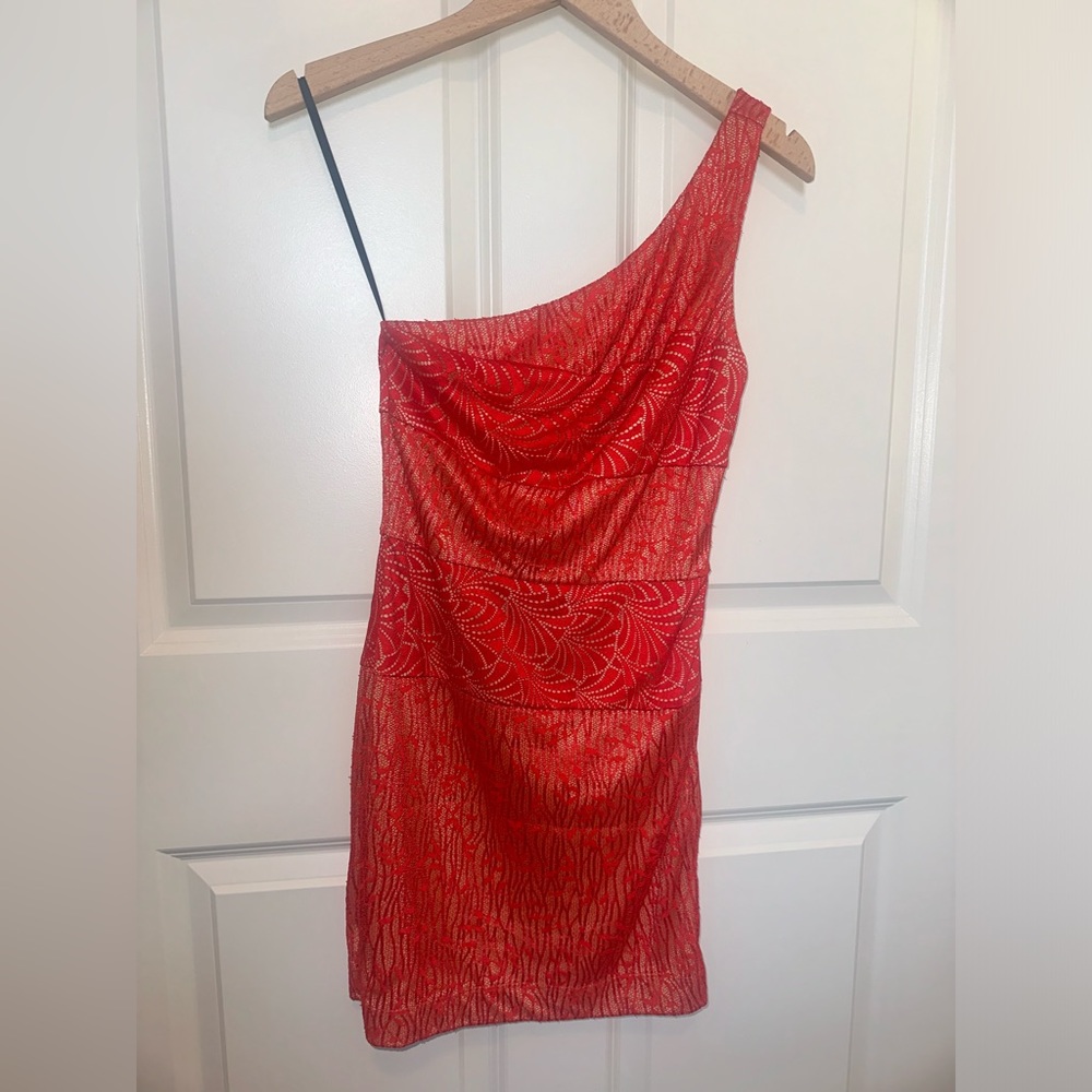 Red Lace Paneled BEBE Mini Dress Size XS